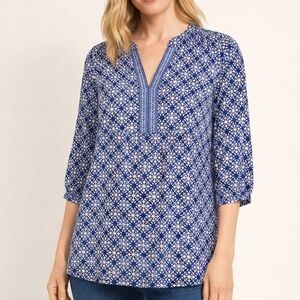 Olsen Blue and White Patterned Women's Tunic